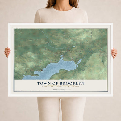 Map of the Town of Brooklyn, Green Lake County, Wisconsin, 24 x 36 inch print in a white wood frame