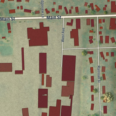 Close-up of the map of Brownsville, Wisconsin print showing street and building detail