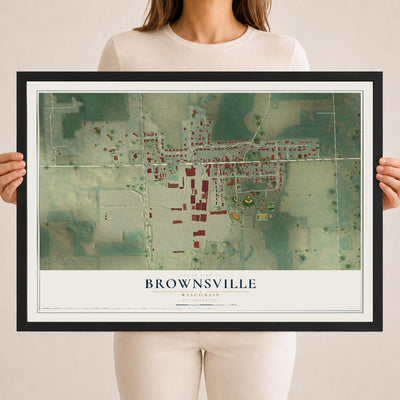 Map of Brownsville, Wisconsin, 18 x 24 inch print in a black wood frame