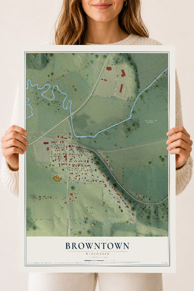 Map of Browntown, Wisconsin, 18 x 24 inch unframed archival matte print