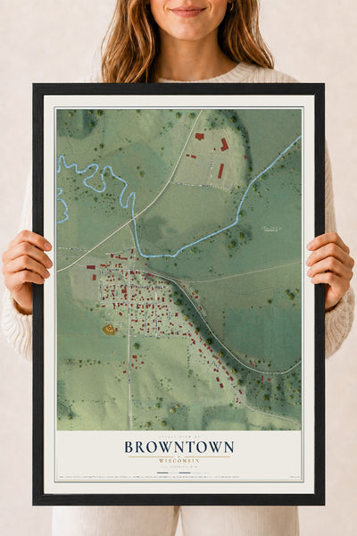 Map of Browntown, Wisconsin, 18 x 24 inch print in a black wood frame