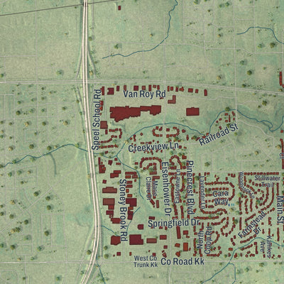 Second close-up of the map of Buchanan, Wisconsin print showing more streets and buildings