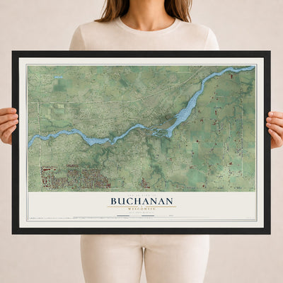 Map of Buchanan, Wisconsin, 18 x 24 inch print in a black wood frame