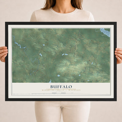 Map of Buffalo, Marquette County, Wisconsin, 18 x 24 inch print in a black wood frame