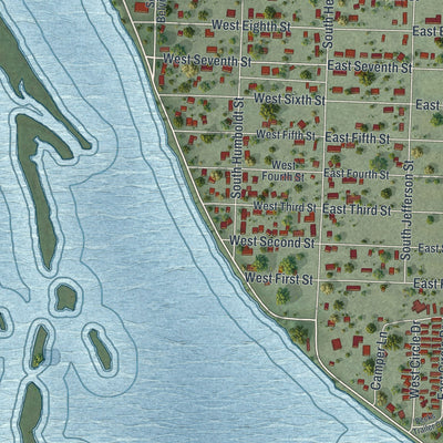 Close-up of the map of Buffalo City, Wisconsin print showing street and building detail