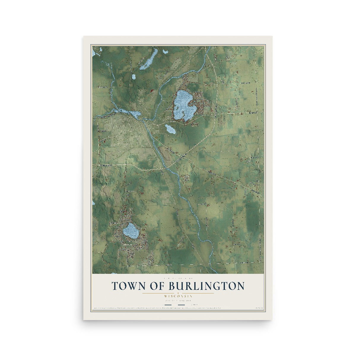 Map of the Town of Burlington, Wisconsin, 12 x 18 inch unframed archival matte print