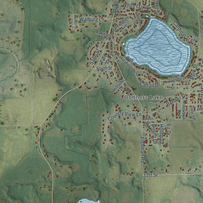 Second close-up of the map of the Town of Burlington, Wisconsin print showing more streets and buildings