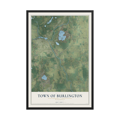 Map of the Town of Burlington, Wisconsin, 12 x 18 inch print in a black wood frame