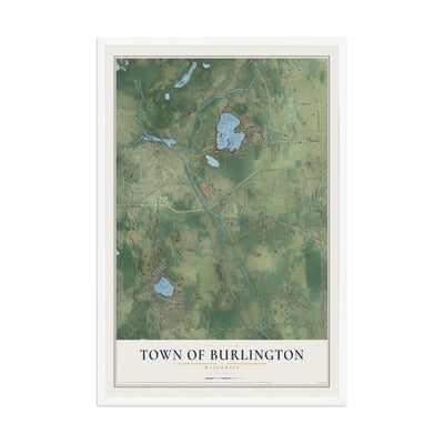 Map of the Town of Burlington, Wisconsin, 12 x 18 inch print in a white wood frame