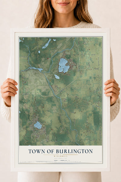 Map of the Town of Burlington, Wisconsin, 18 x 24 inch print in a white wood frame