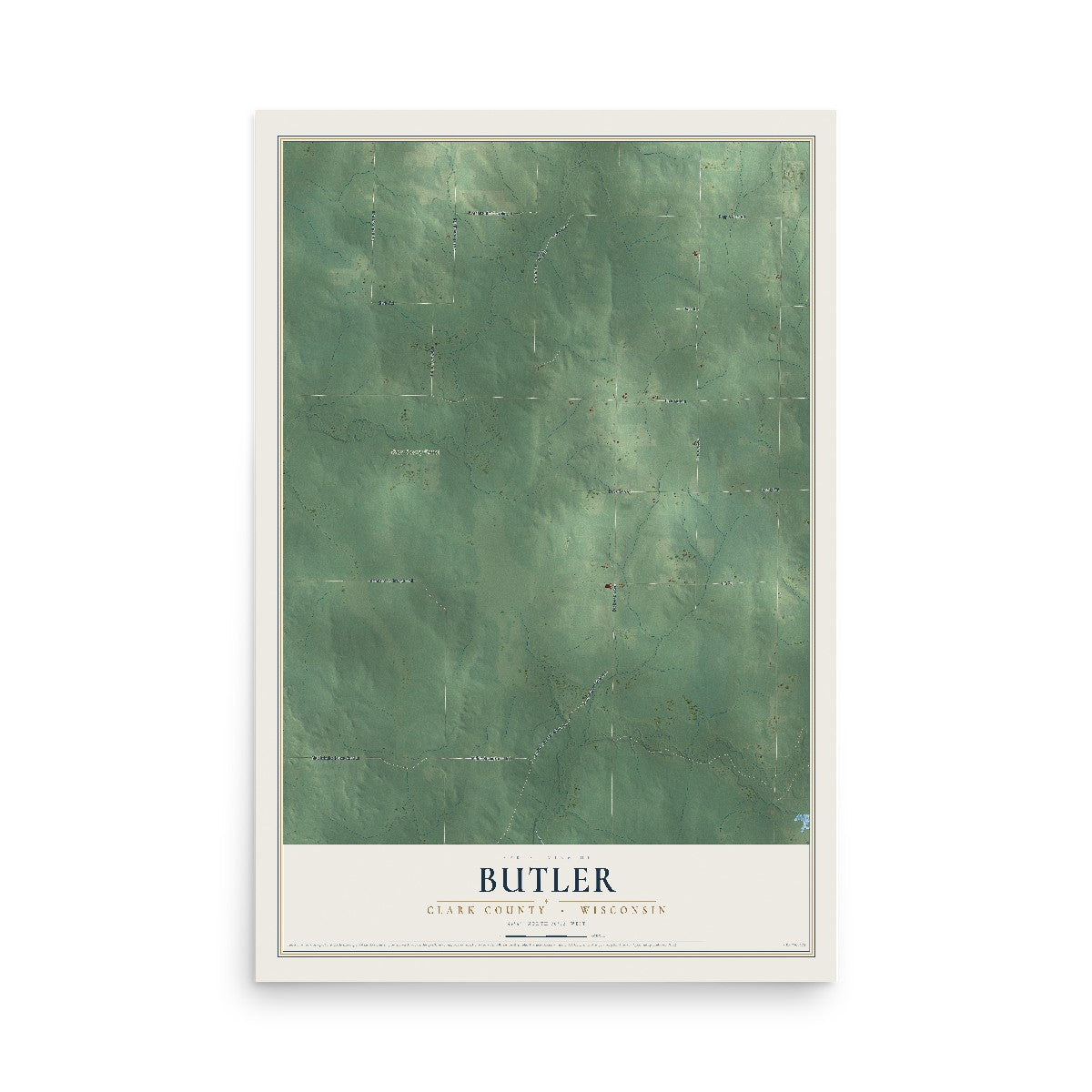 Map of Butler, Clark County, Wisconsin, 12 x 18 inch unframed archival matte print
