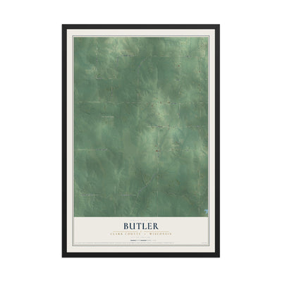 Map of Butler, Clark County, Wisconsin, 12 x 18 inch print in a black wood frame