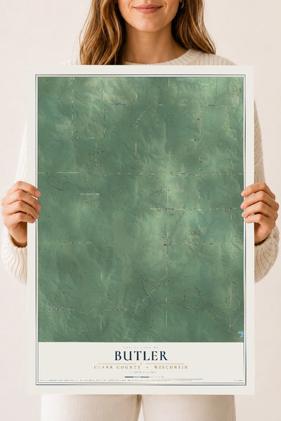 Map of Butler, Clark County, Wisconsin, 18 x 24 inch unframed archival matte print