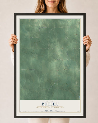 Map of Butler, Clark County, Wisconsin, 24 x 36 inch print in a black wood frame
