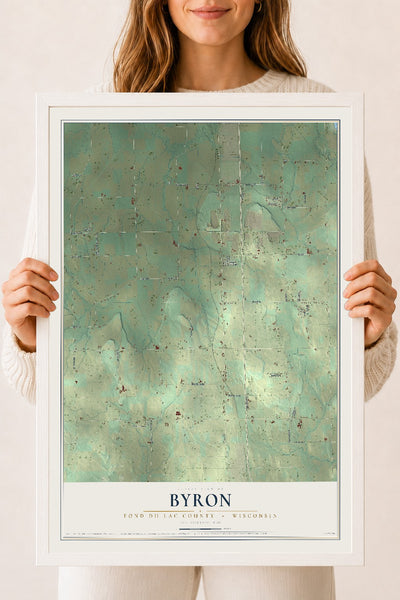 Map of Byron, Fond du Lac County, Wisconsin, 18 x 24 inch print in a white wood frame