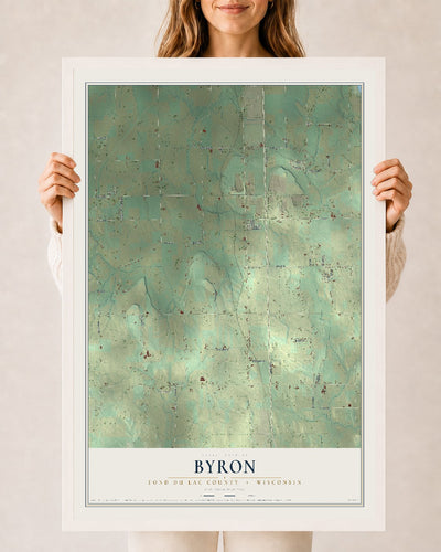 Map of Byron, Fond du Lac County, Wisconsin, 24 x 36 inch print in a white wood frame
