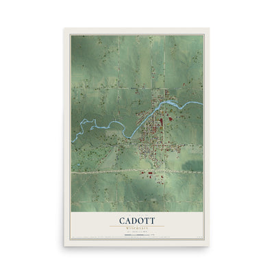 Map of Cadott, Wisconsin, 12 x 18 inch unframed archival matte print