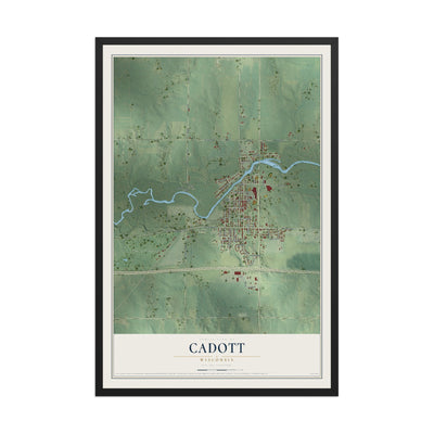 Map of Cadott, Wisconsin, 12 x 18 inch print in a black wood frame