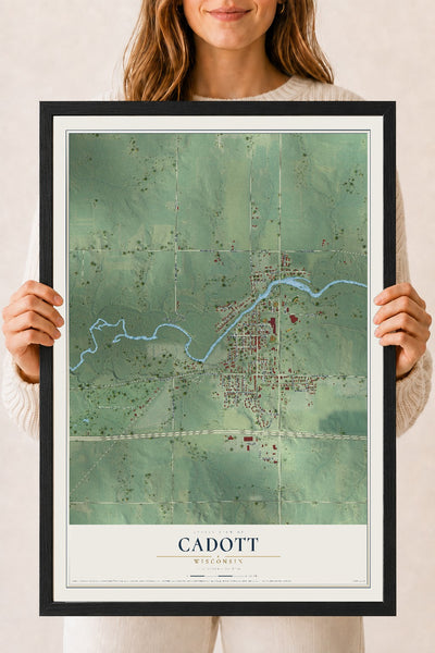 Map of Cadott, Wisconsin, 18 x 24 inch print in a black wood frame