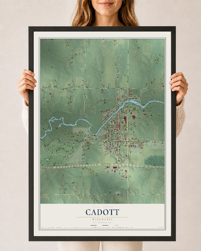 Map of Cadott, Wisconsin, 24 x 36 inch print in a black wood frame
