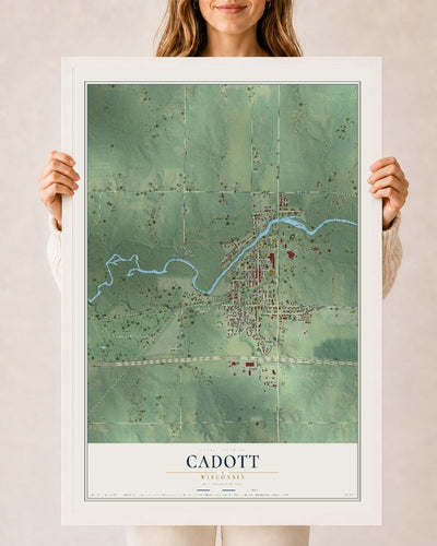 Map of Cadott, Wisconsin, 24 x 36 inch print in a white wood frame