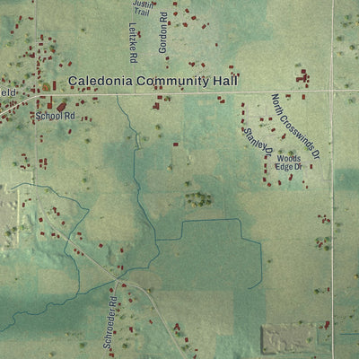 Close-up of the map of Caledonia, Waupaca County, Wisconsin print showing street and building detail