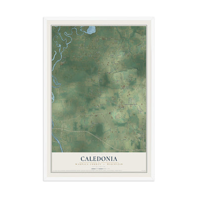 Map of Caledonia, Waupaca County, Wisconsin, 12 x 18 inch print in a white wood frame