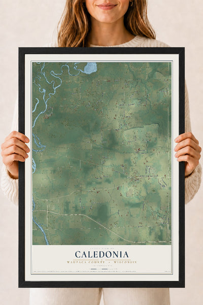 Map of Caledonia, Waupaca County, Wisconsin, 18 x 24 inch print in a black wood frame