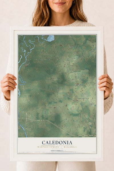 Map of Caledonia, Waupaca County, Wisconsin, 18 x 24 inch print in a white wood frame