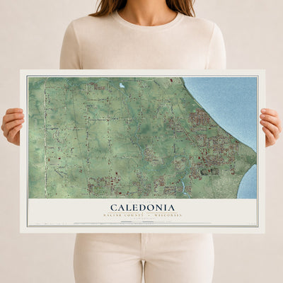 Map of Caledonia, Racine County, Wisconsin, 12 x 18 inch unframed archival matte print