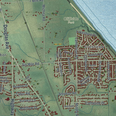 Close-up of the map of Caledonia, Racine County, Wisconsin print showing street and building detail