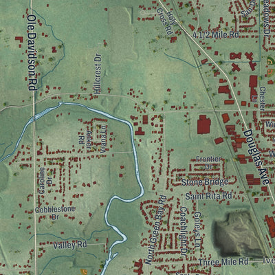 Second close-up of the map of Caledonia, Racine County, Wisconsin print showing more streets and buildings