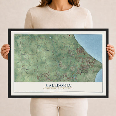 Map of Caledonia, Racine County, Wisconsin, 12 x 18 inch print in a black wood frame