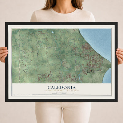 Map of Caledonia, Racine County, Wisconsin, 18 x 24 inch print in a black wood frame