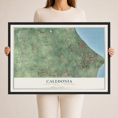 Map of Caledonia, Racine County, Wisconsin, 24 x 36 inch print in a black wood frame
