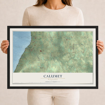 Map of Calumet, Wisconsin, 12 x 18 inch print in a black wood frame