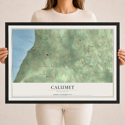 Map of Calumet, Wisconsin, 18 x 24 inch print in a black wood frame