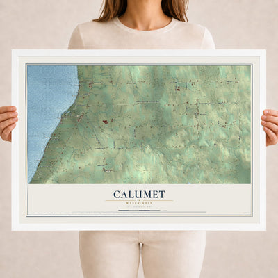 Map of Calumet, Wisconsin, 18 x 24 inch print in a white wood frame