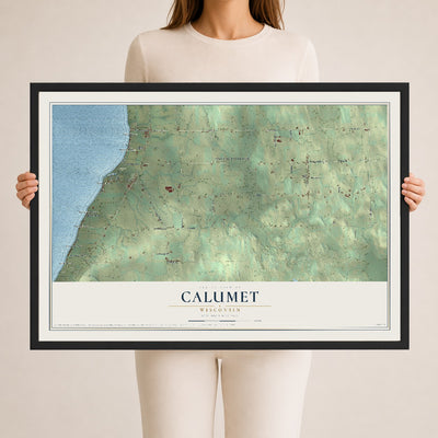 Map of Calumet, Wisconsin, 24 x 36 inch print in a black wood frame