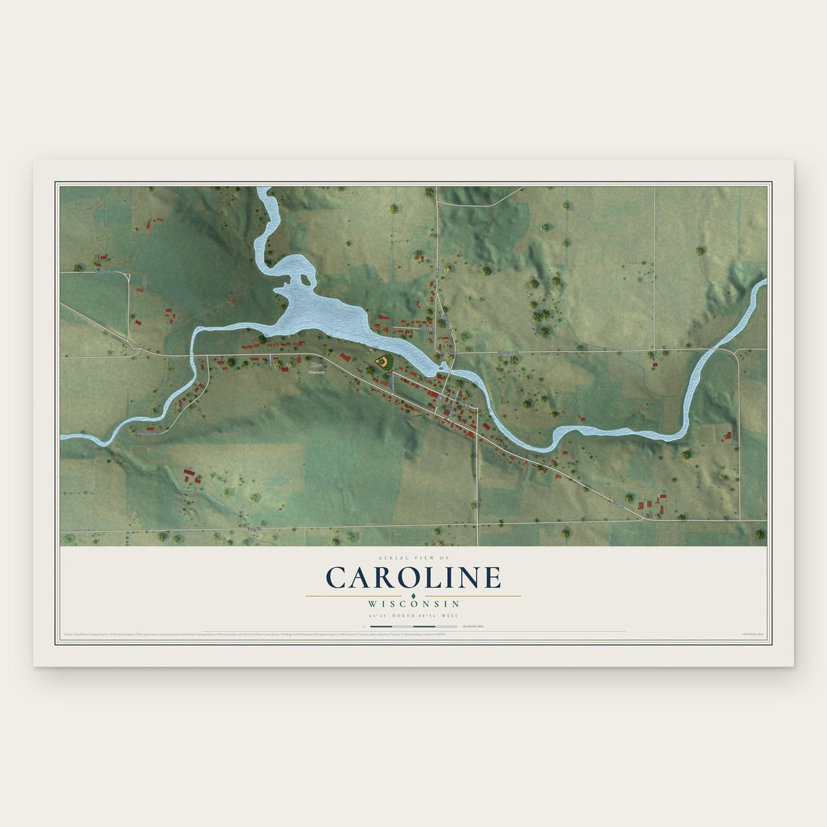 Caroline, Wisconsin map print, the full design