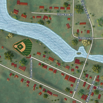 Close-up of the map of Caroline, Wisconsin print showing street and building detail