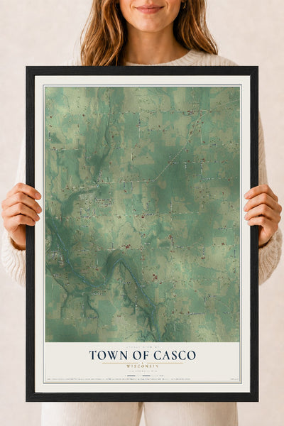 Map of the Town of Casco, Wisconsin, 18 x 24 inch print in a black wood frame