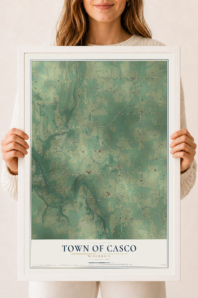 Map of the Town of Casco, Wisconsin, 18 x 24 inch print in a white wood frame