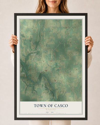 Map of the Town of Casco, Wisconsin, 24 x 36 inch print in a black wood frame