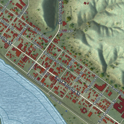 Close-up of the map of Cassville, Wisconsin print showing street and building detail