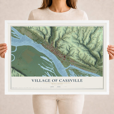 Map of Cassville, Wisconsin, 18 x 24 inch print in a white wood frame
