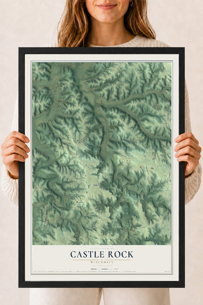 Map of Castle Rock, Wisconsin, 18 x 24 inch print in a black wood frame
