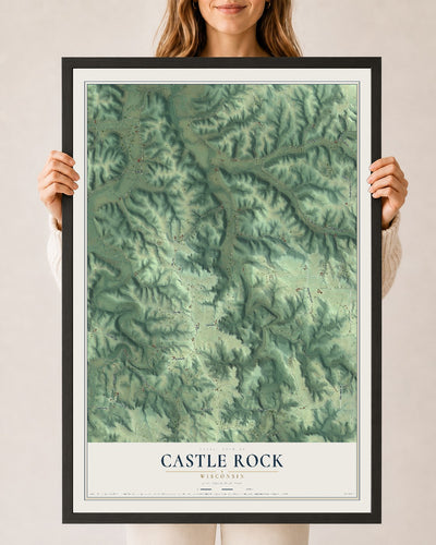 Map of Castle Rock, Wisconsin, 24 x 36 inch print in a black wood frame