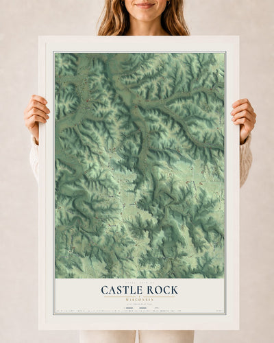 Map of Castle Rock, Wisconsin, 24 x 36 inch print in a white wood frame