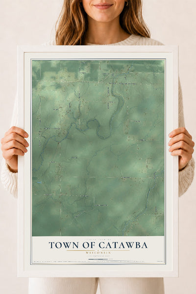 Map of the Town of Catawba, Wisconsin, 18 x 24 inch print in a white wood frame
